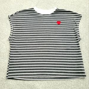 ✨SHEIN EZwear Striped Print Heart Patched Batwing Sleeve Tee✨